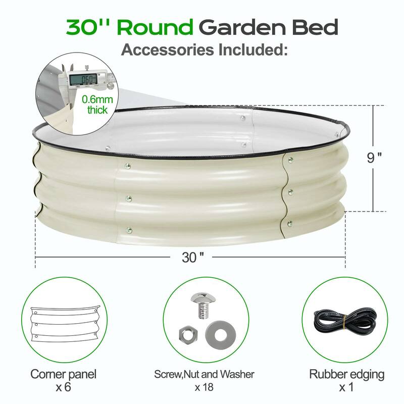Aoodor 9'' Tall Aluzinc Metal Raised Garden Bed 30'' Round - 30"x9"