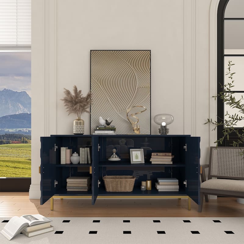 Clihome 3 Door Glossy Media Storage Sideboard Accent Cabinet