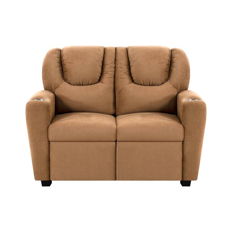 Kids Recliner Loveseat - Toddler Reclining Chair for Ages 3-5 with Cup Holders, Push-Back Recline, and Adjustable Footrest - Brown,Microfiber