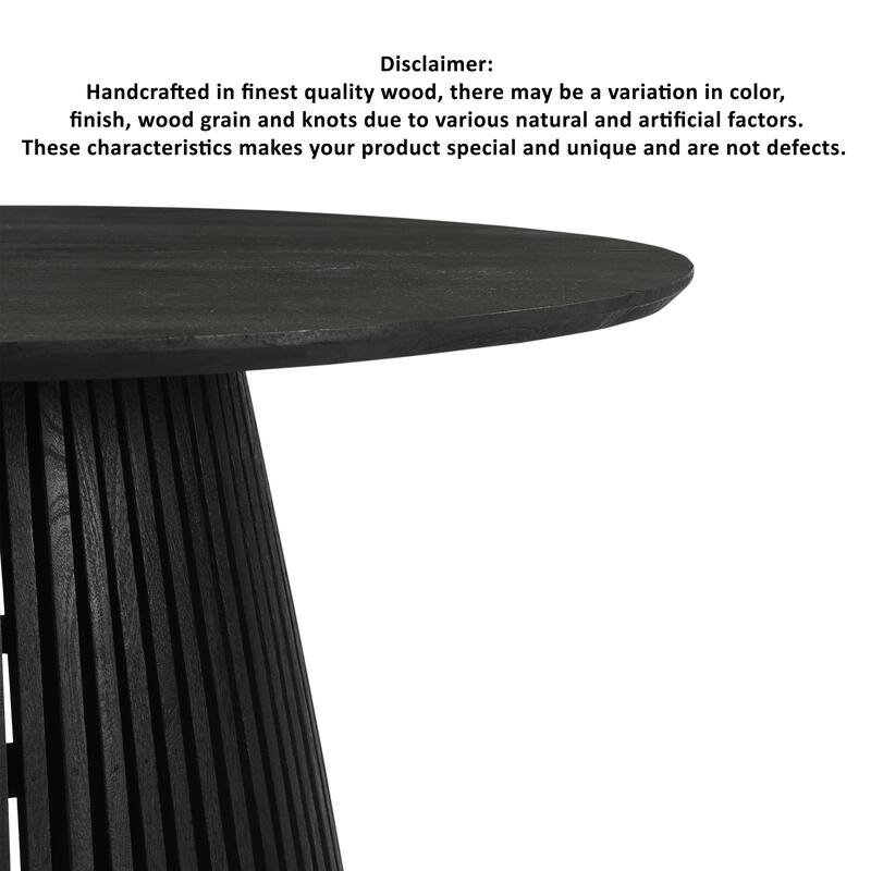 Ridge 47 Inch Handcrafted Mango Wood Round Dining Table, Slatted Flared Base, Black