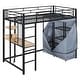 preview thumbnail 71 of 78, Full Size Metal Loft Bed with Workstation Desk, Built-In Shelves, LED Light Strip, Power Outlet & Hanging Wardrobe Storage