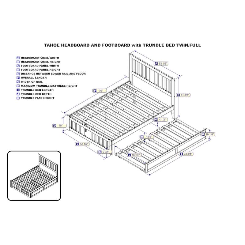 Tahoe Full Platform Bed with Matching Footboard & Twin Trundle in White