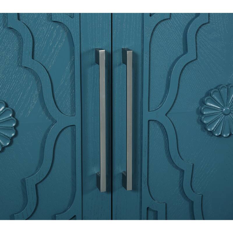 Emma Carved Flower Door Large Storage Sideboard Cabinet with Metal Handles by GDFStudio