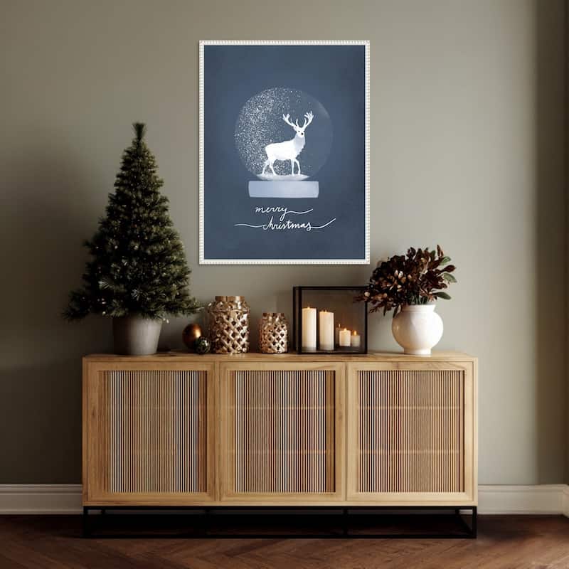 Snow globe Deer by Goed Blauw (23 x 30 in.), Framed Canvas Wall Art Print - Sylvie Beaded White