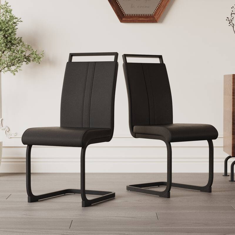 Modern Style Faux Leather High Back Dining Chairs Set of 2 with Black Metal Legs for Dining Room