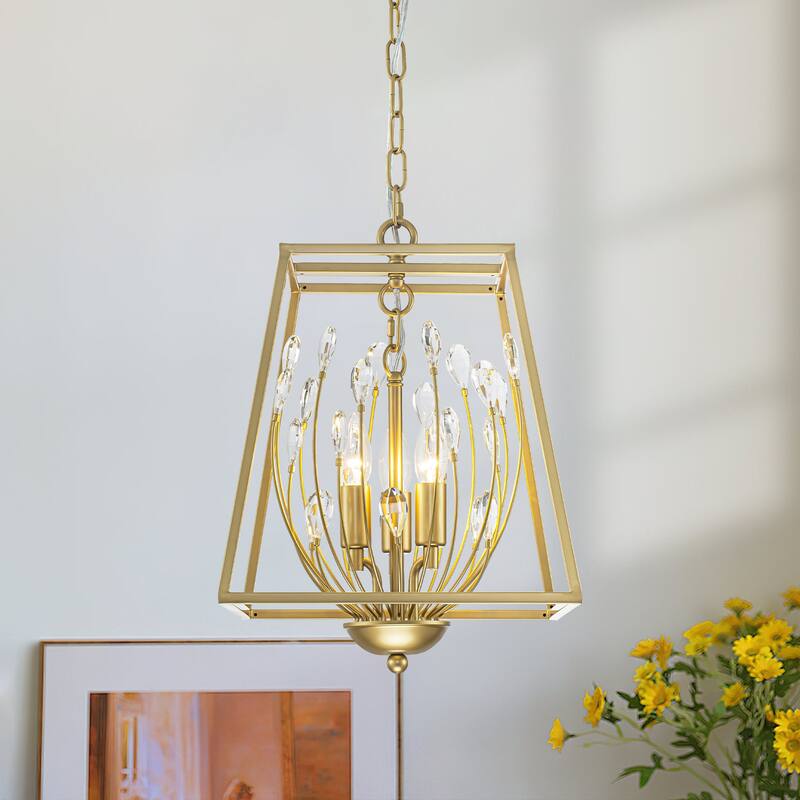 3-Light Transitional Metal & Crystal Chandelier with Adjustable Height for Dining Room - 3 Light - 3 Light - Gold