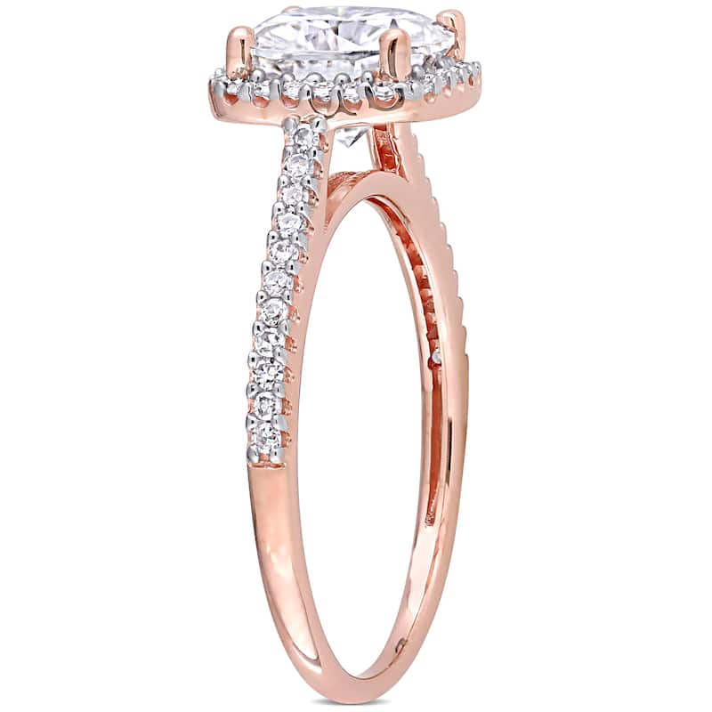 Miadora 2ct DEW Moissanite and 1/4ct TDW Diamond Square Halo Engagement Ring in 14k Rose Gold