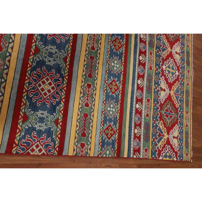 Striped Oriental Kazak Area Rug Hand-Knotted Wool Carpet - 6'7" x 9'9"
