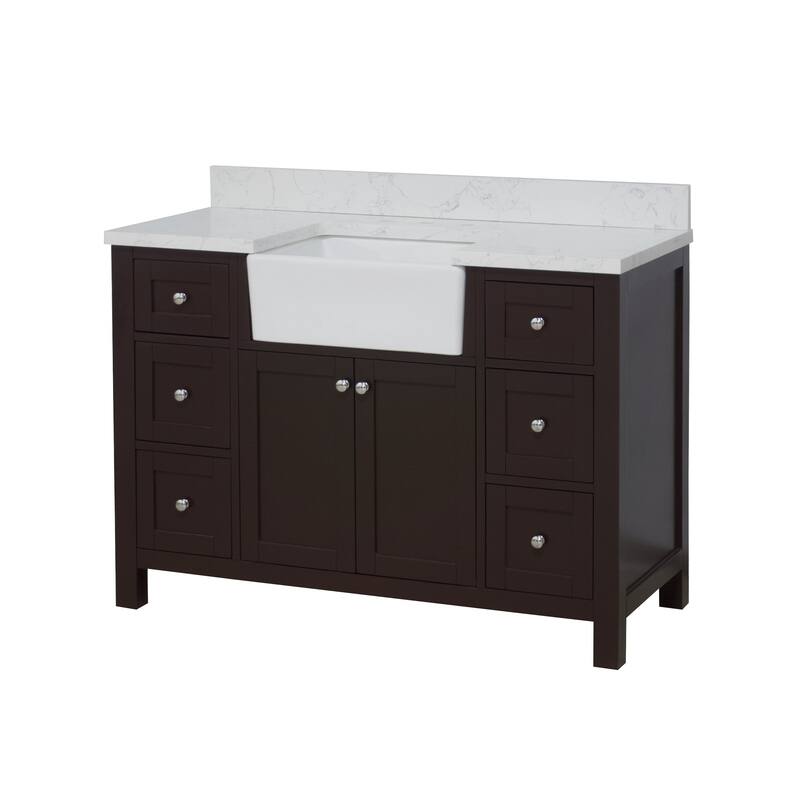 KitchenBathCollection Yorkshire 48" Farmhouse Bathroom Vanity with Engineered Marble Top