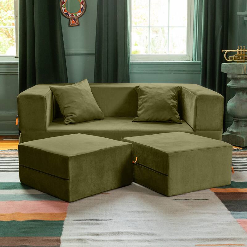 Jaxx Zipline Convertible Queen-size Sleeper Loveseat and Ottoman Set