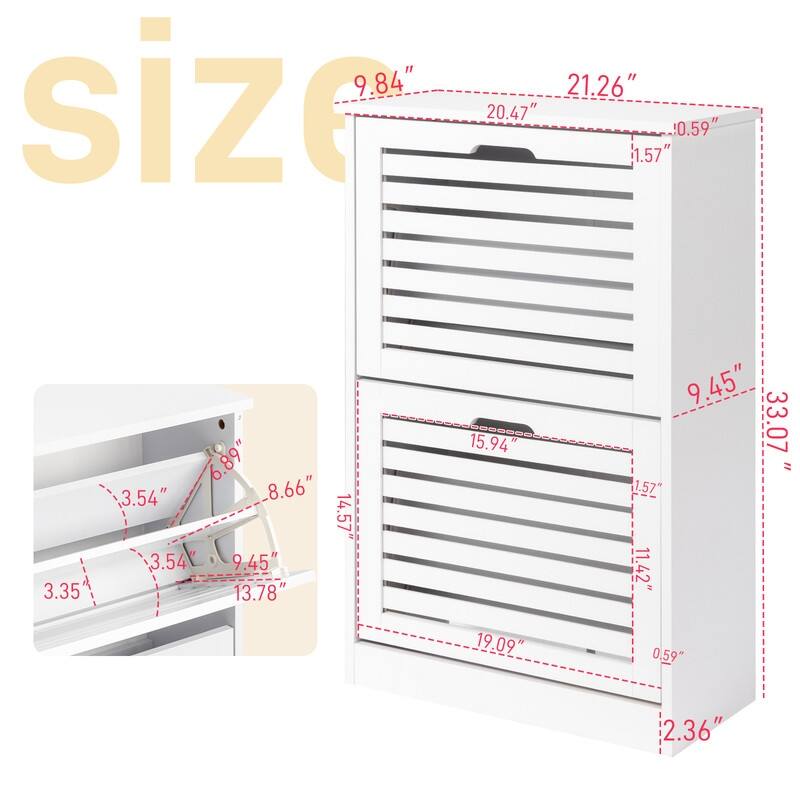 21.26" W MDF Shutter Drawers Shoe Cabinet White