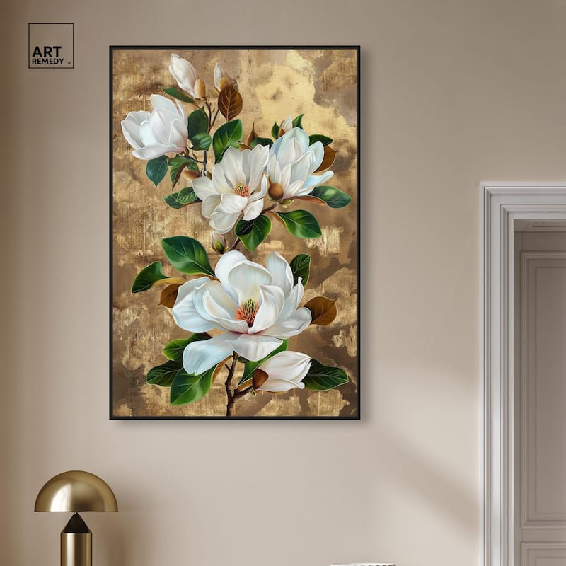 Guilded White flora Canvas by Art Remedy