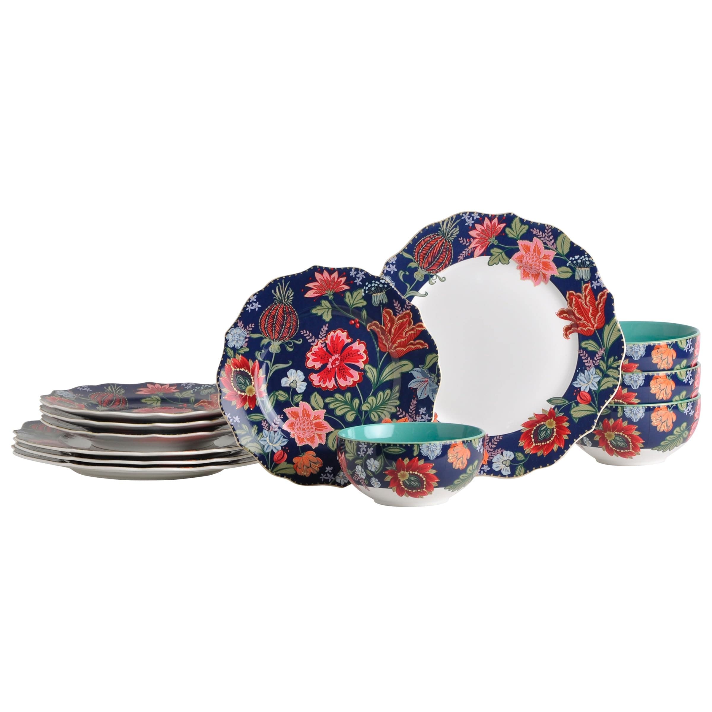 Swarovski DINNER SET 12点セット 222 Fifth Chintz 12-Piece Blue Porcelain Dinnerware Set - Service