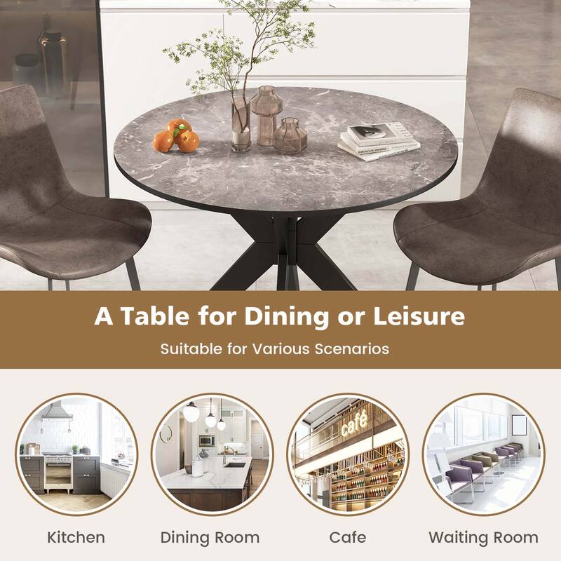Costway Round Dining Table 36" Faux Marble Tabletop Rubber Wood Legs - See Details