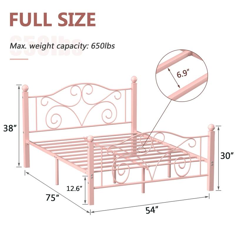 Victorian Style Metal Bed Frames with Headboard,No Box Spring Needed