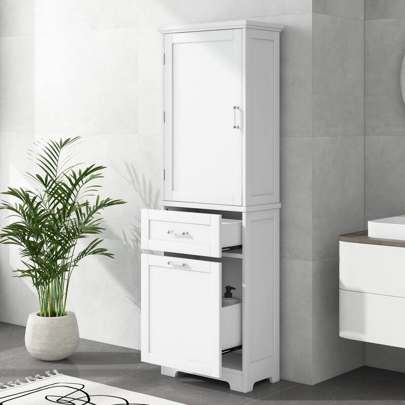 Tall Freestanding Bathroom Storage Cabinet with Two Different Size Drawers and Adjustable Shelf