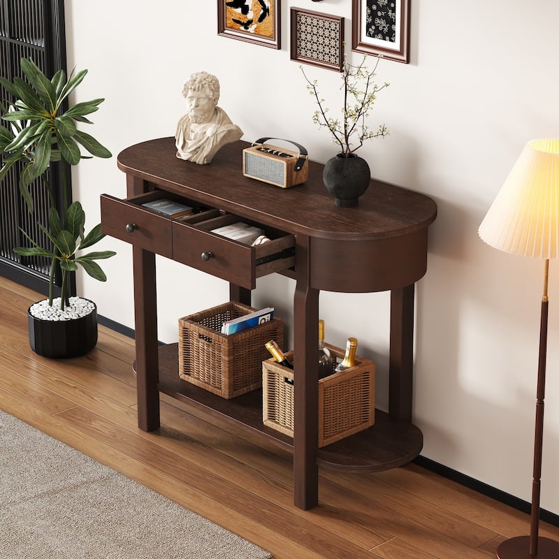 Elegant Retro Console Table with Curved Design and Smooth Glaze