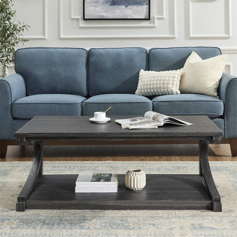 Wood Rectangular Coffee Table with Shelf