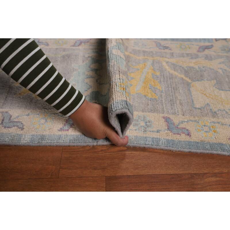 Blue Floral Oushak Turkish Area Rug Hand-Knotted Wool Carpet - 8'3"x 10'1"
