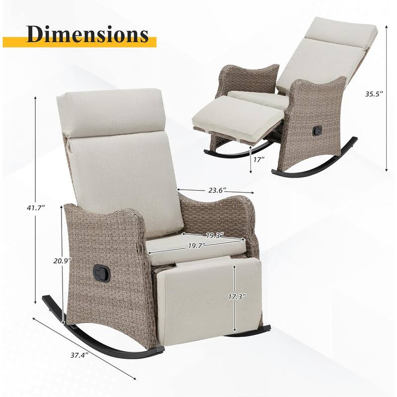 Outdoor Recliner Rocking Chairs with Soft Removable Cushions and Footrests