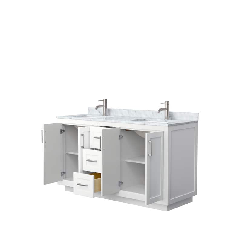 Miranda Double Vanity Set, White Carrara Marble Top, No Mirror