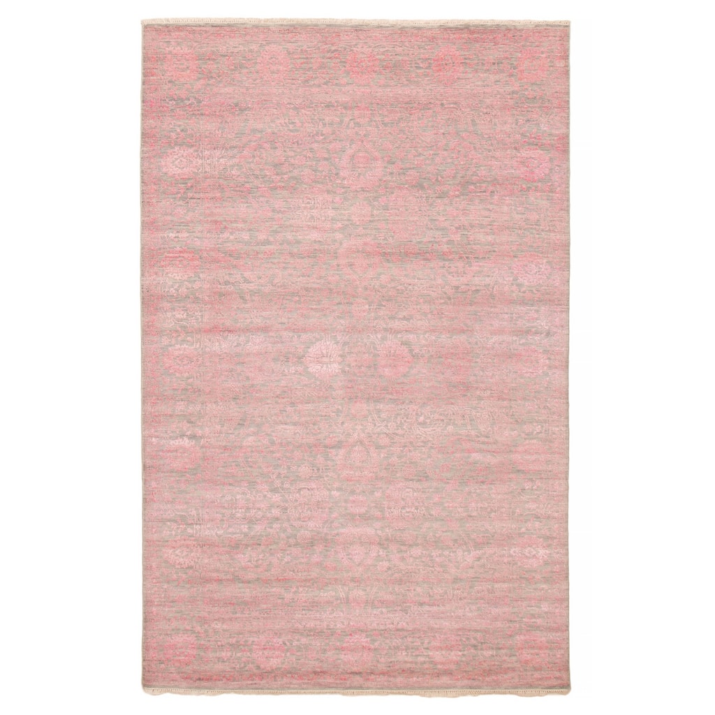 ECARPETGALLERY Hand-knotted Heritage Pink Silk, Wool Rug - 6' 1" x 9' 4"