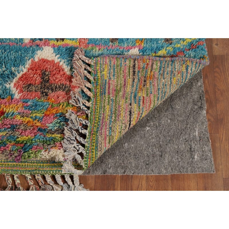 Hand Knotted Oriental 100% Wool Carpet Modern Tribal Navy Blue & Blues Moroccan Area Rug - 9' 8'' X 6' 2''