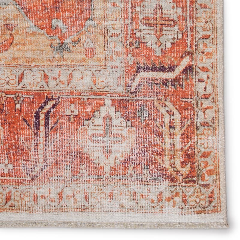 Porch & Den Quinn Printed Medallion Orange/ Ivory Area Rug