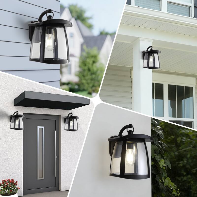 Black IP54 Waterproof Solar Wall Lanterns, 4 Lighting Modes with Button Control, Outdoor Hanging Lights with 2 Solar Panels