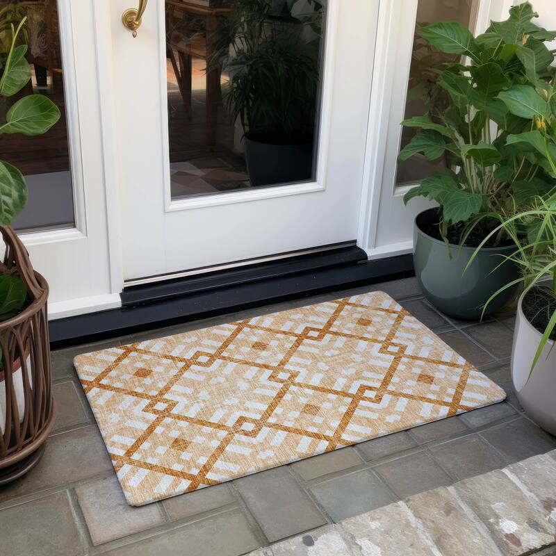 Machine Washable Indoor/ Outdoor Chantille Trellis Modern Rug Bed