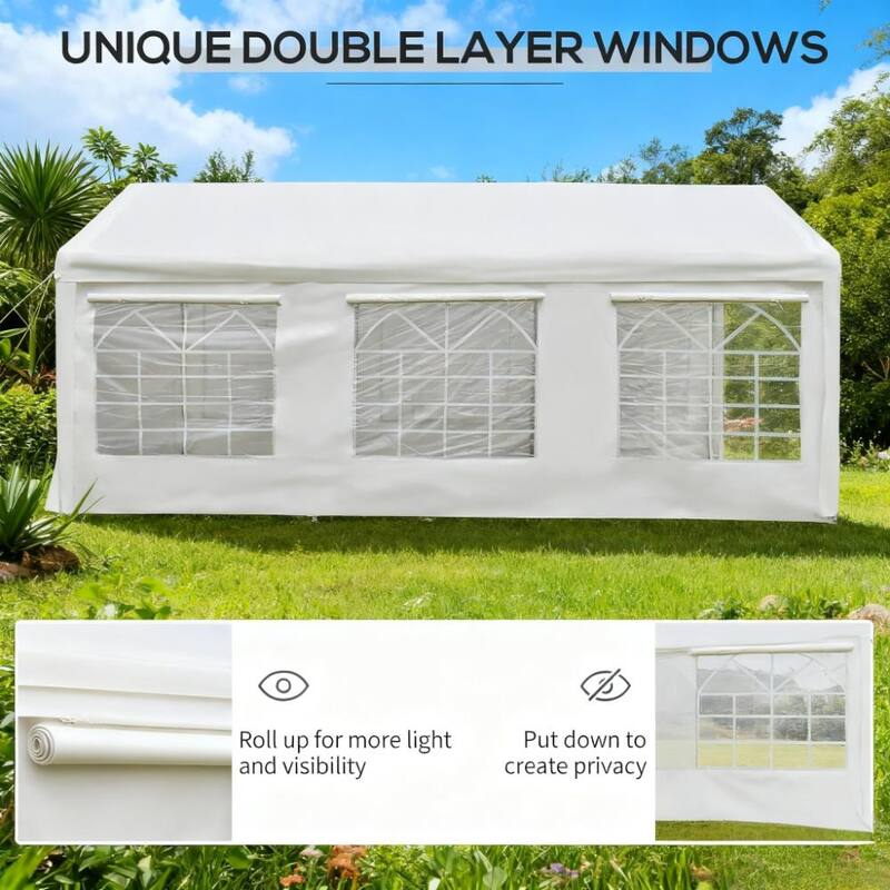 White Party Tent 10' x 20' Heavy Duty Party Tent Large Canopy Tent, Sun Shade Shelter