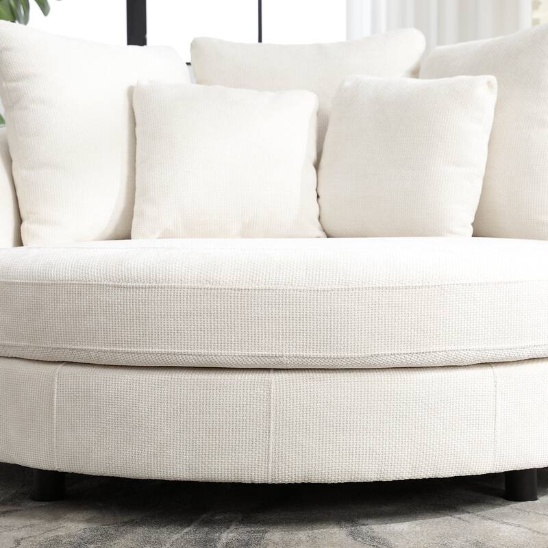 Modern Sofa Chair Round Accent Barrel Chair With 5 Pillows and Storage Ottoman