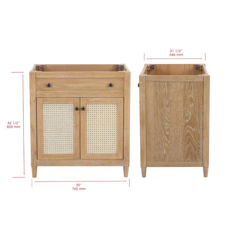 30'' Cane Paneled Bathroom Vanity Base - 29.92 L x 21.5 D x 32.83 H