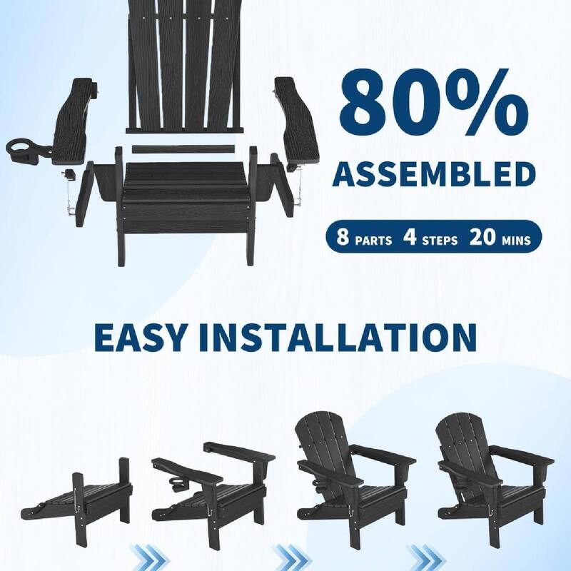 Set of 2 All-Weather HDPE Folding Adirondack Chair For Patios, Decks, Gardens with 1 Table