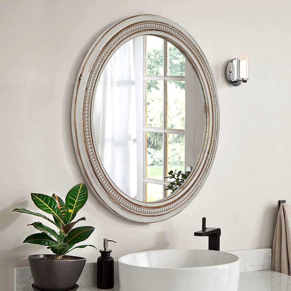 Vintage Round Wall Mirror - Natural Wood