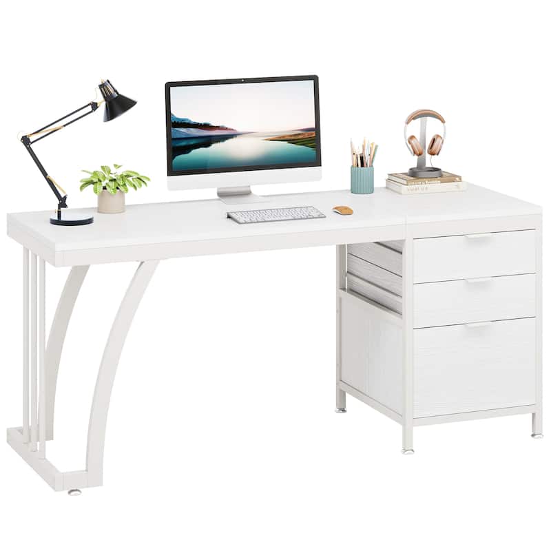 59 Inch Computer Desk with 3 Drawers, Industrial PC Desk Study Writing Table Workstation with File Storage, Home Office Desks