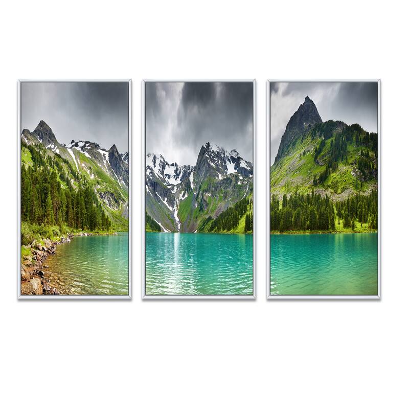 Designart "Mountain Lake Panorama" Landscape Framed Art Prints Set of 3