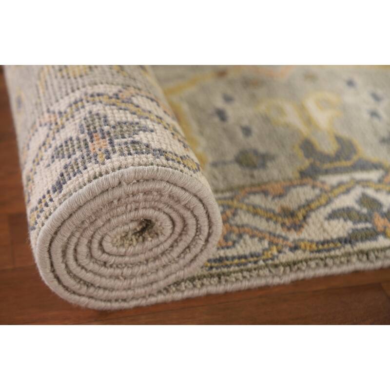 Green Floral Oushak Oriental Runner Rug Handmade Wool Carpet - 2'7"x 9'11"
