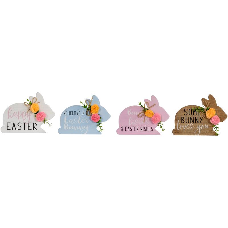 Floral Bunnies Wooden Easter Signs - 7.75" - Set of 4