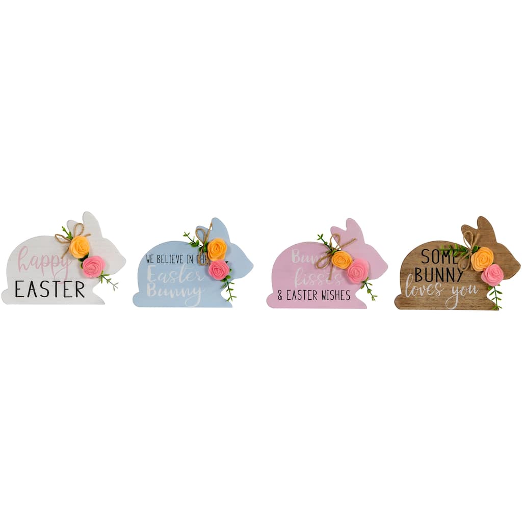 Floral Bunnies Wooden Easter Signs - 7.75" - Set of 4