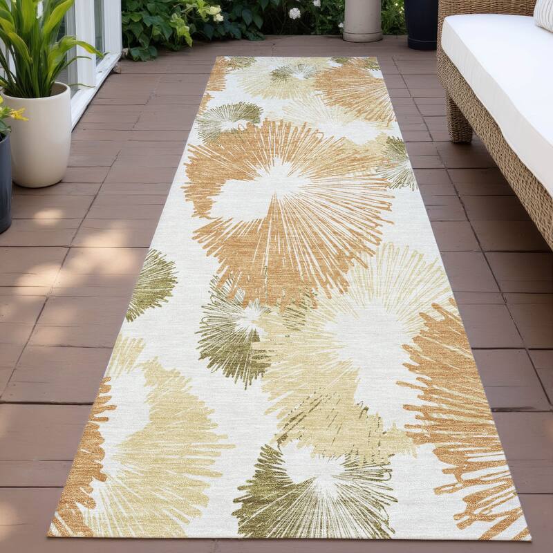 Machine Washable Indoor/Outdoor Modern Floral Chantille Rug - Coral - 2'3" x 7'6"