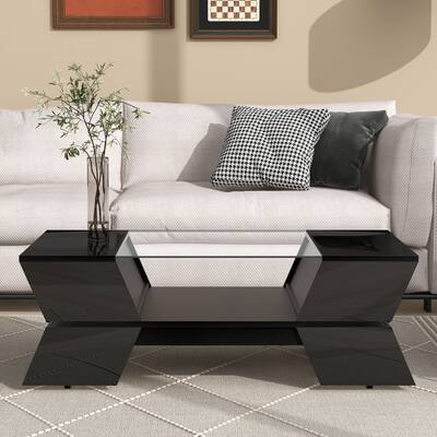 2-Tier Glass-Top Coffee Table with Storage