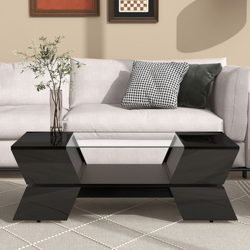 2-Tier Glass Storage Coffee Table for Living Room