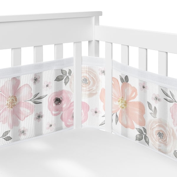 slide 2 of 6, Boho Floral Girl Sweet Jojo Designs + BreathableBaby Breathable Mesh Crib Liner Bohemian Farmhouse Watercolor