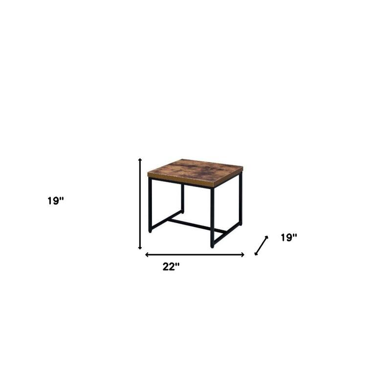 19" Modern Brown and Black Metal Side End Table with Sled Base Perfect for Living Room or Bedroom - 19" H x 22" W x 19" D