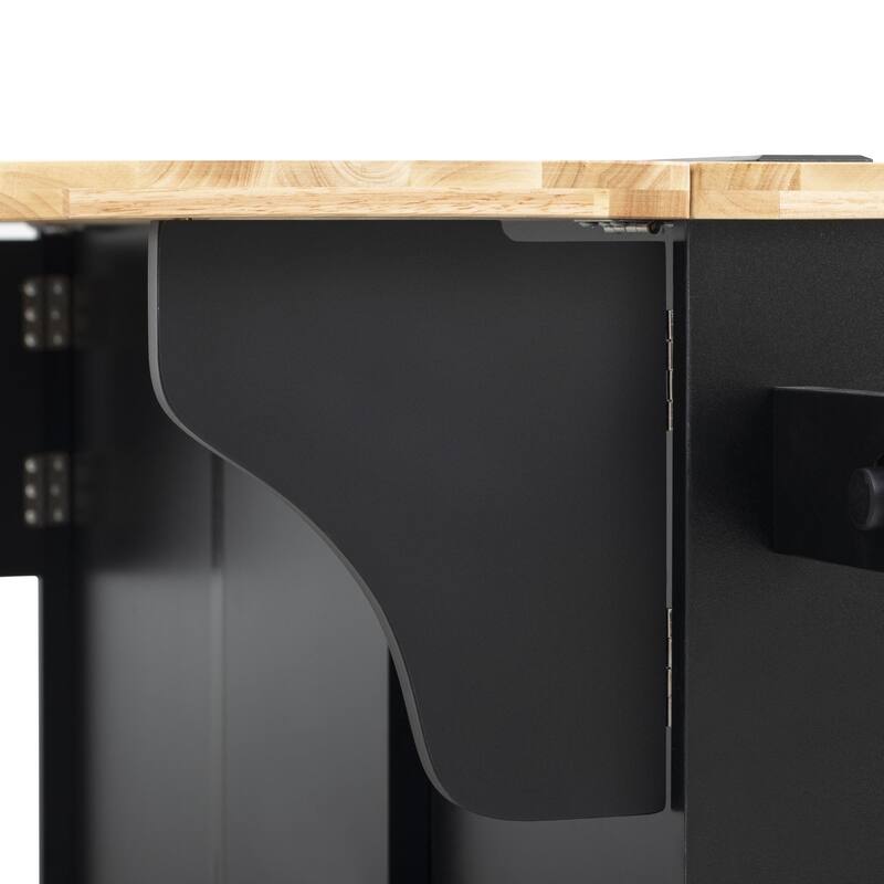 59.3" Rolling Kitchen Island with Storage 2 Pull Out Cabinet Organizers & Rubber Wood Drop Leaf,Trash Can Storage,Power Outlet