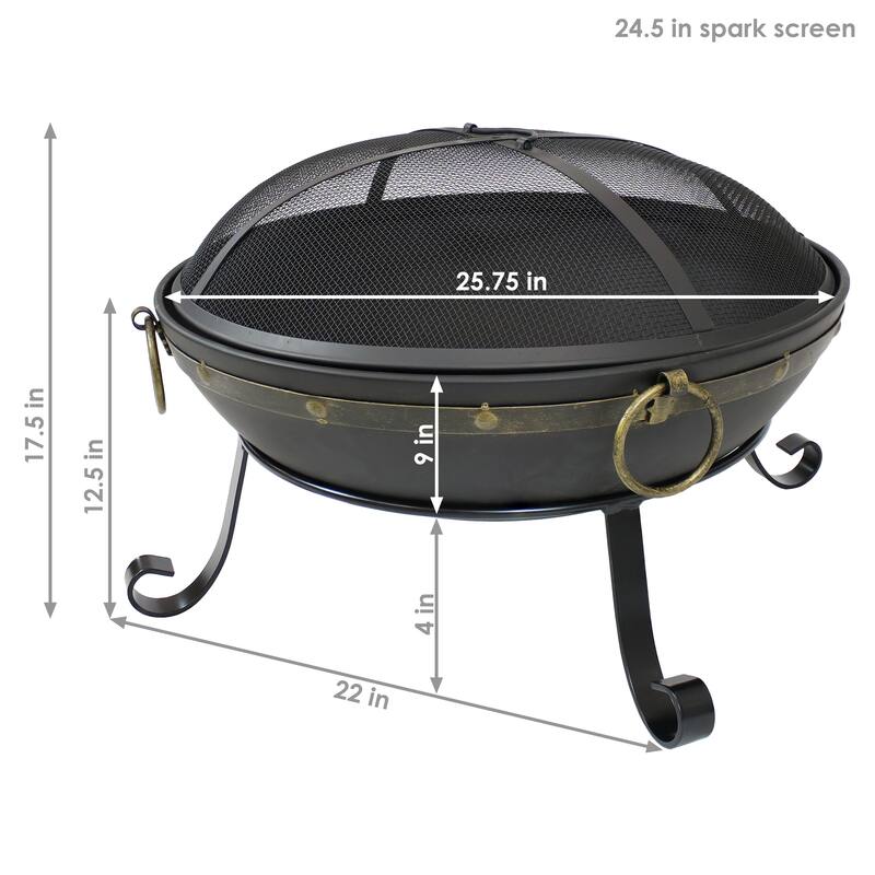 Sunnydaze Victorian Steel Fire Bowl with Handles and Spark Screen