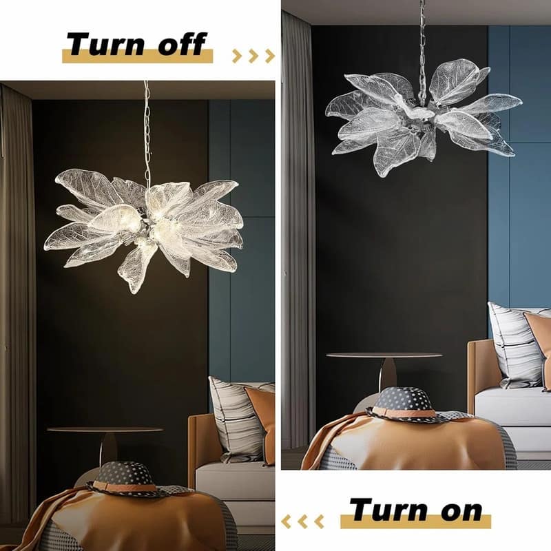KAYLA D31.5" 18-Light Modern Chandelier, Bionic Leaf Chandelier