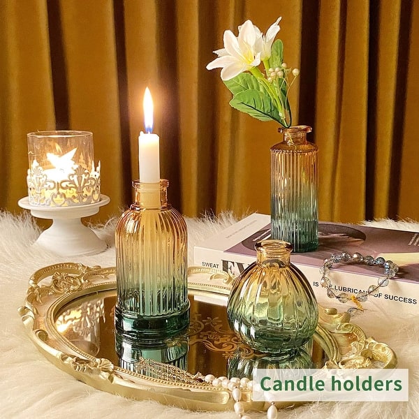Set 6 Mini Vases En Verre Vert Sarcelle - Vases à Bourgeons Vintage Pour Fleurs Séchées, Mariage, Déco Table, Salon, Cadeau Maison