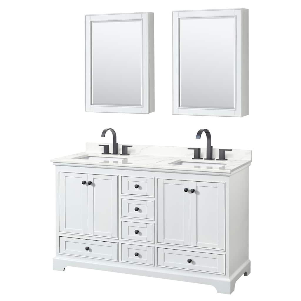 Deborah 60-inch Double Vanity, Quartz Top, Medicine Cabinets